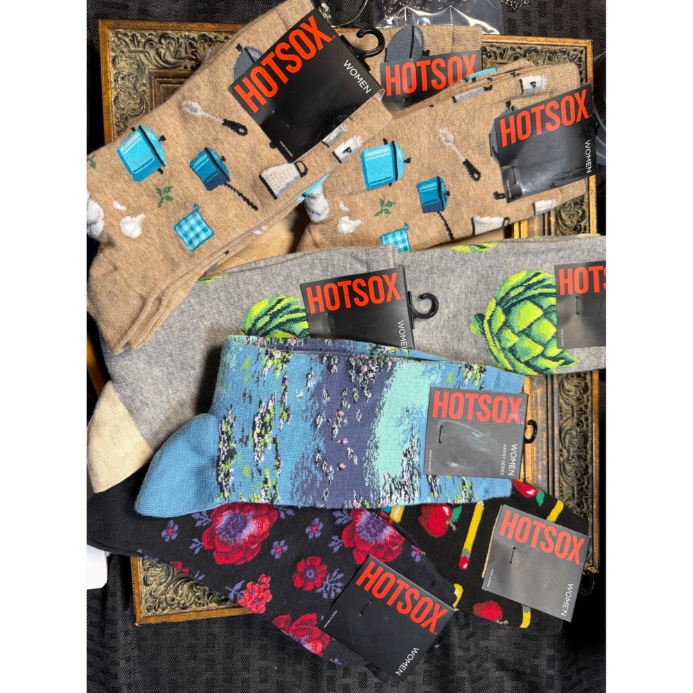 Lot of 8 Pairs of New With Tag Hot Sox Socks Cook Artichoke Monet Floral School